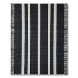 Black White Striped Woven Fringe Area Rug