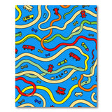 Playful Multi-Color Vehicles Wavy Roads Kids Rug