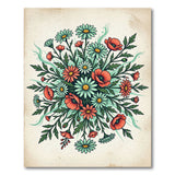 Vintage Teal Daisy Red Poppy Bouquet Rug