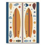 Coastal Surfboard Area Rug with Fish and Seashells