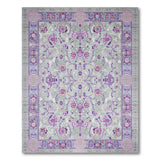 Purple Floral Persian Area Rug with Grey Field