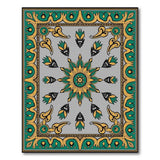 Ornate Green Gold Sunburst Persian Medallion Rug