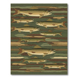Swimming Trout Green Area Rug
