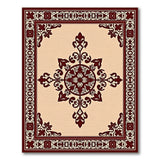 Ornate Beige Persian Medallion Rug with Maroon Border