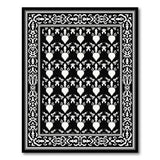 Ornate White Hearts Black Area Rug