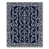 Navy Persian Area Rug with White Floral Vines