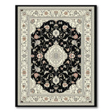 Elegant Black Ivory Persian Floral Area Rug
