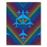 Blue Airplane Rainbow Geometric Area Rug
