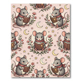 Whimsical Reading Mice Pink Area Rug