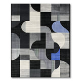Modern Geometric Abstract Rug in Black, Grey Blue
