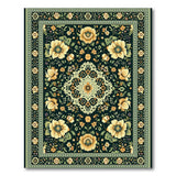 Green Persian Floral Medallion Area Rug