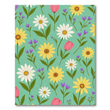 Teal Daisy Sunflower Tulip Floral Area Rug