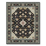 Black Persian Area Rug with Ivory Gold Motifs