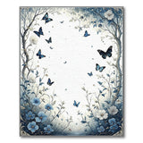 Washable Blue Floral Butterfly Vintage Low Pile Area Rug