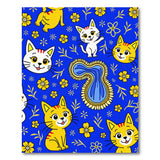 Cute Cartoon Cats Yellow Flowers Blue Rug