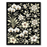 White Orchid Hibiscus Floral Area Rug on Black