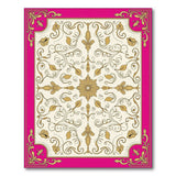 Ornate Pink Border Gold Floral Area Rug