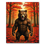 Roaring Muscular Bear in Autumn Forest Rug
