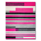 Vibrant Pink Black Grey Geometric Stripe Rug