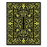 Elegant Black and Gold Ornate Floral Border Rug