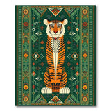 ODIKA Washable Tiger Area Rug - Green Tribal Geometric Jungle Pattern, Low Pile