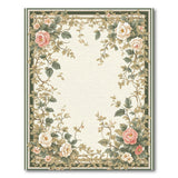 Pink Peony Green Border Floral Area Rug