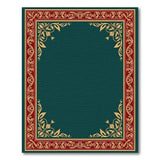 Ornate Emerald Green Rug with Gold Floral Border