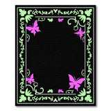 Pink Butterfly Green Vine Floral Border Rug