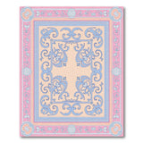 Ornate Pink Blue Floral Border Area Rug