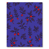 Red Berry Leaf Pattern Blue Area Rug