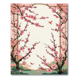 Pink Cherry Blossom Area Rug with Birds and Lattice