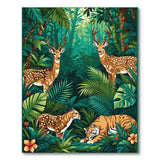 ODIKA Jungle Wildlife Washable Area Rug - Green Tropical Forest Tiger & Deer Low Pile