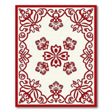 Red Papercut Floral Area Rug with Ornate Border