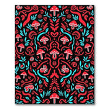 Whimsical Red Mushroom Teal Leaf Area Rug