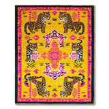 Vibrant Yellow Tiger Rug with Pink Tribal Motifs
