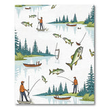 Fishing Lake Anglers Leaping Trout Rug