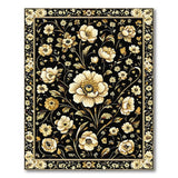 ODIKA Washable Vintage Floral Black & Gold Low Pile Area Rug