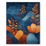 ODIKA Washable Abstract Botanical Area Rug - Navy & Orange Modern Low Pile Non-Slip Rug
