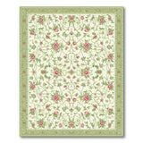 Pink Rose Floral Cream Area Rug with Green Vines