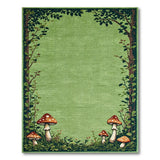 Whimsical Green Mushroom Forest Border Rug