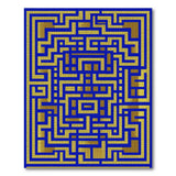 Shimmering Gold Maze on Deep Blue Geometric Rug