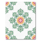 Pink-Centered Green Leaf Floral Medallion Rug