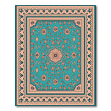 Traditional Persian Teal Coral Floral Persian Area Rug