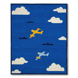 Cartoon Airplanes Submarines Blue Kids Rug
