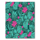 Teal Palm Leaves Pink Hibiscus Area Rug