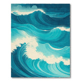 Teal Ocean Waves Coastal Area Rug
