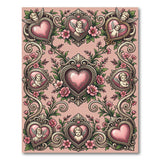 Ornate Pink Cherub Heart Floral Rug