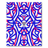 Bold Blue Red Interlocking Geometric Area Rug