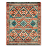 Multi-color and Patterns Terracotta Teal Geometric Southwestern Rug