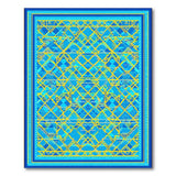 Modern Teal Blue Geometric Area Rug with Yellow Accents